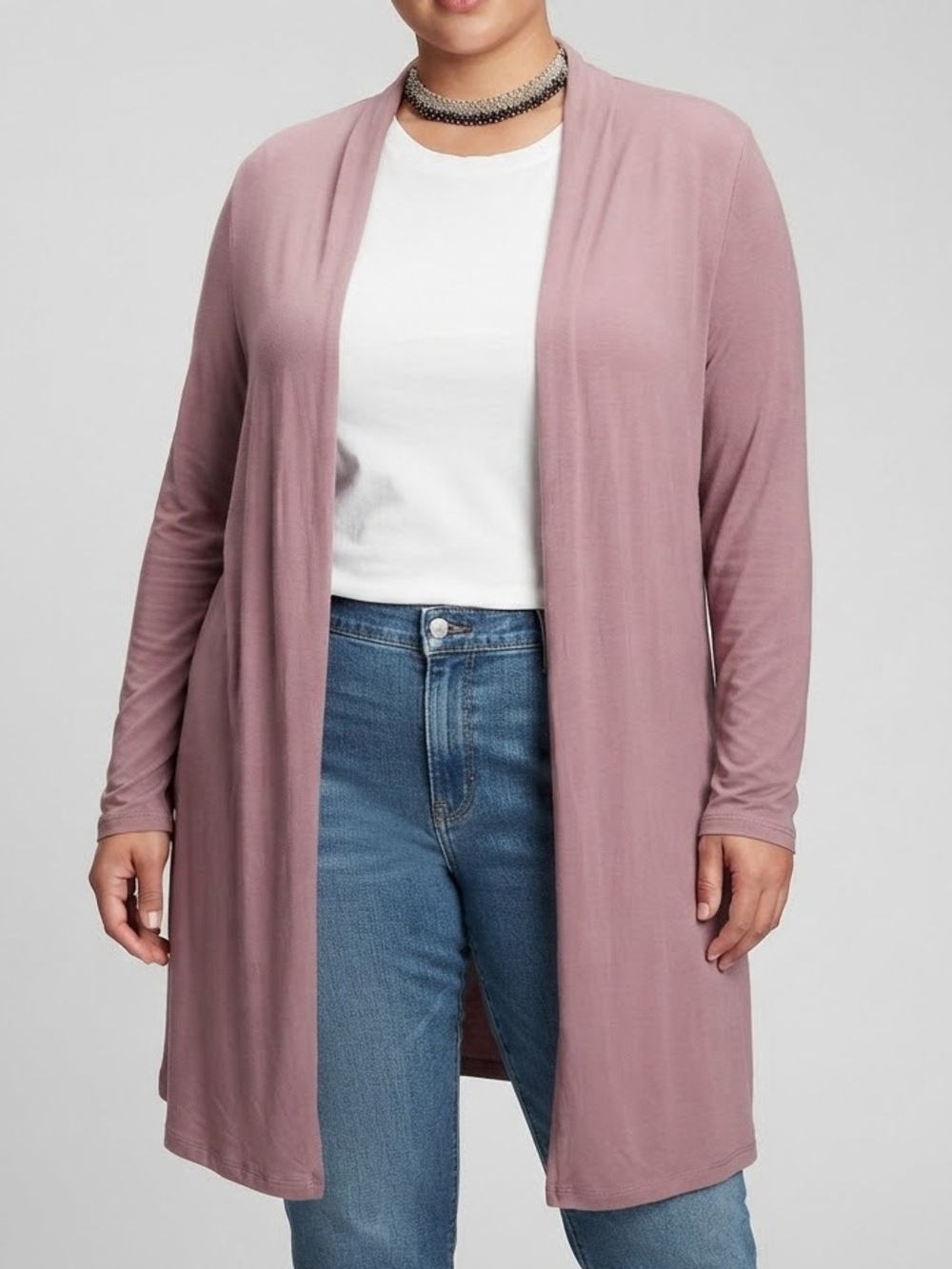 ECLIPSE Dusty Rose Long Sleeve Draped Open Cardigan XXL